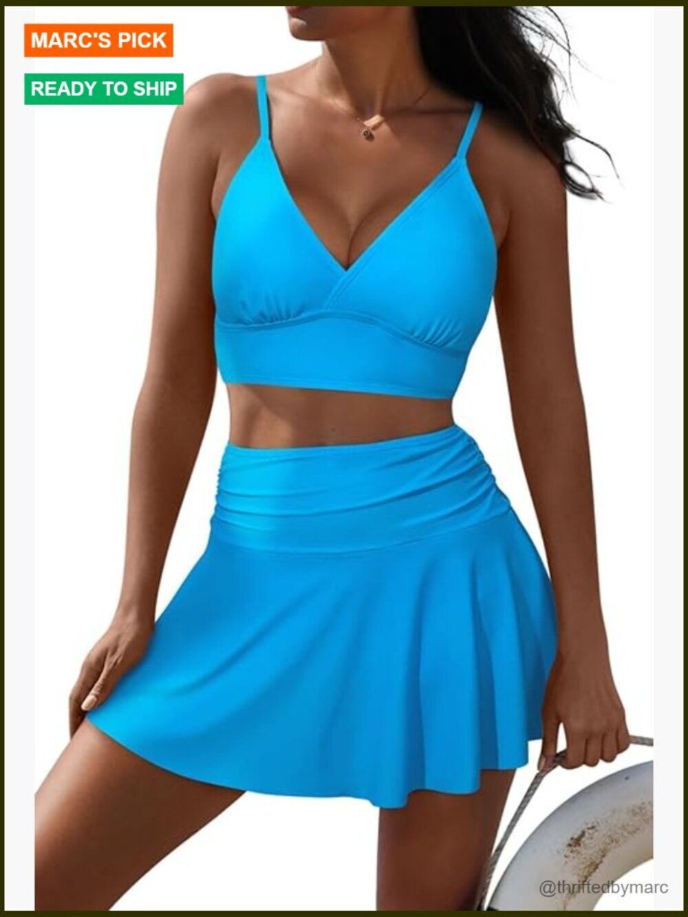 Women's High Waisted Bikini Set Two Piece V Neck Spaghetti Straps Swim Skirt